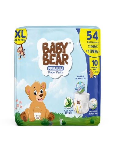 Baby Bear Premium Diaper Pants Cottony Soft and rash free with Wetness Indicator Aloe Vera Lotion Breathable Sheet Soft waistband Bubble Bed