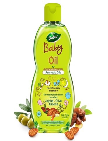 Dabur Baby Oil Non Sticky Baby Massage Oil with No Harmful Chemicals Contains Jojoba Olives and Almonds Hypoallergenic and Dermatologically Tested
