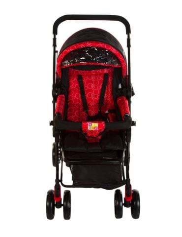 MeeMee Premium Baby Pram with Rocker Function, Rotating Wheels and Adjustable Seat Red