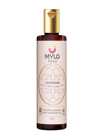 Mylo Veda Ayurvedic Baby Massage Oil for Healthy Bones and Strong Immunity with the Benefits of Ashwagandha, Cow Ghee and Turmeric, Ideal for Clear Sk