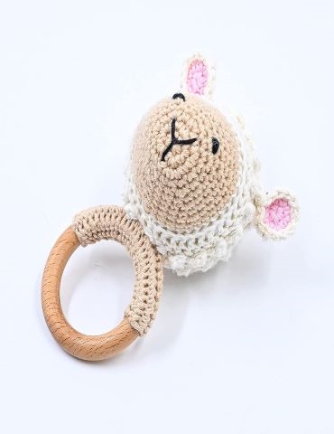 OckyBear Crochet Rattle Toy 0 to Years Shaker Toy Explore Soothing Sounds and Textures Smooth Organic Wooden Key Soft Toy