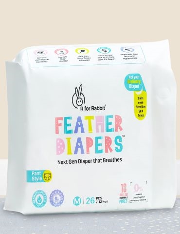 R for Rabbit Feather Diaper M Medium Size for Baby 7 to 12 kgs