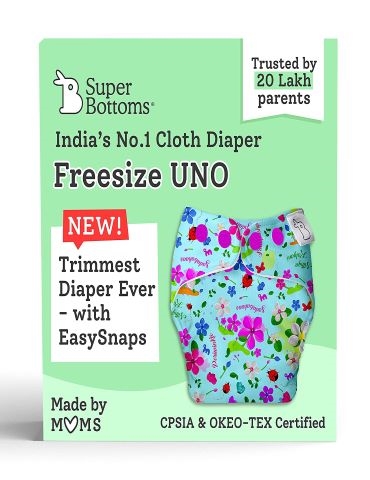 SuperBottoms Freesize UNO Washable and Reusable UNO Cloth Diaper plus 1 Organic Cotton Magic Dry Feel pad
