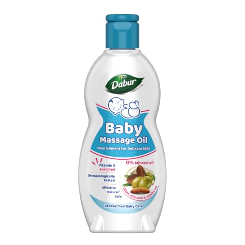 Dabur Baby Oil Non Sticky Baby Massage Oil with No Harmful Chemicals Contains Jojoba Olives and Almo