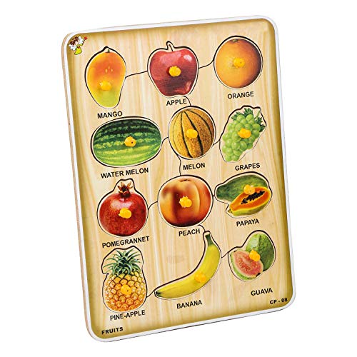 Kids Educational Fruit Name Puzzle on Wooden Board