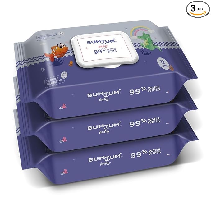 Bumtum 99% Pure Water Baby Wipes – Pack of 3 (216 pcs)