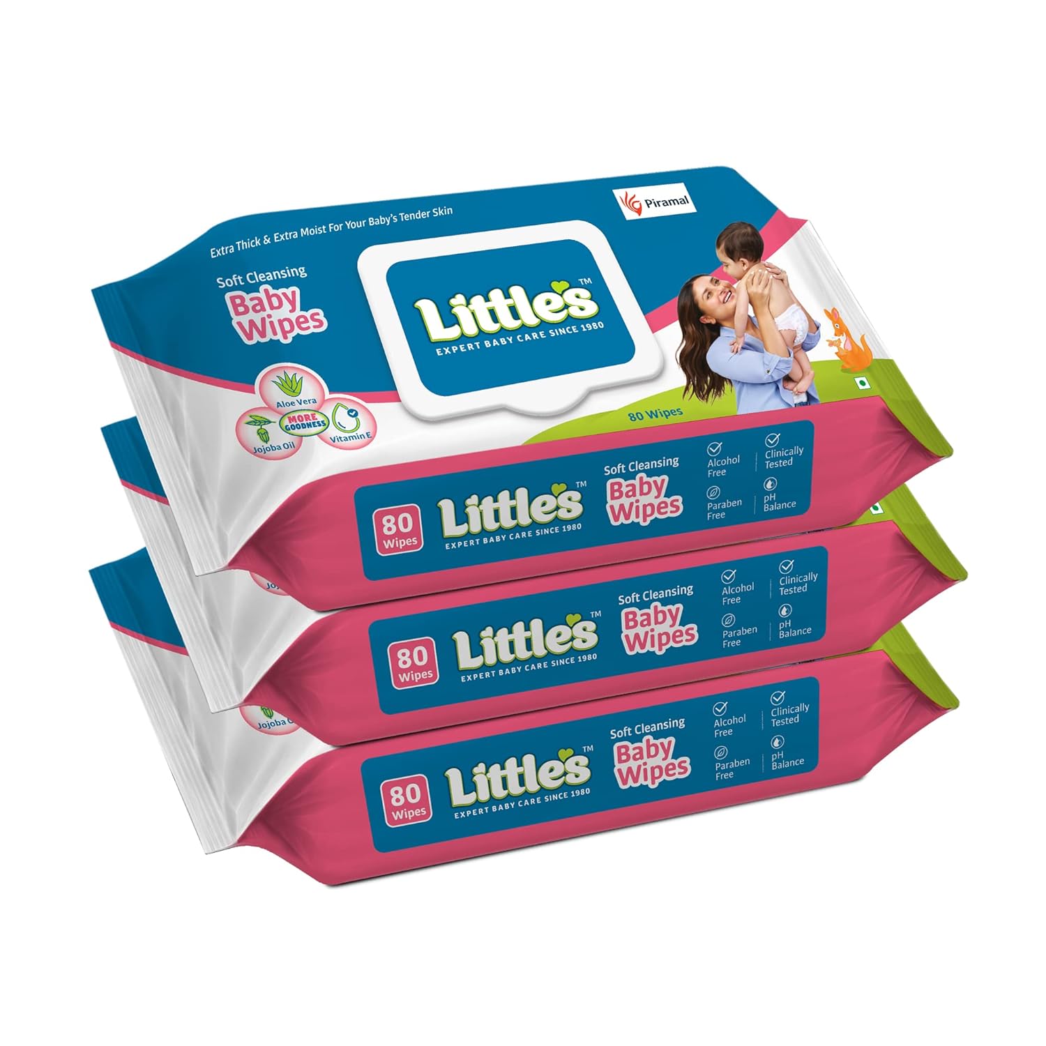 Little's Soft Baby Wet Wipes – 240 Count, Lid Pack of 3