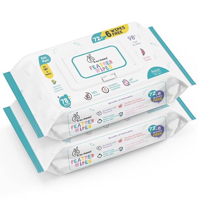 R for Rabbit Feather Aqua Baby Wipes - 156 Count Pack