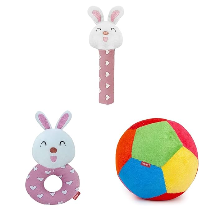 Pikipo Super Saver 3-in-1 Baby Toys Soft Toys Combo – Rattles & Plush Ball Set