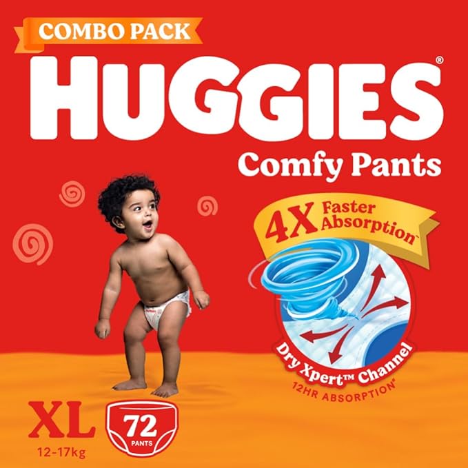 Huggies Comfy Baby Diaper Pants XL – Upto 50% Faster Absorption, 24 Pieces | Soft & Comfortable Diaper Pants